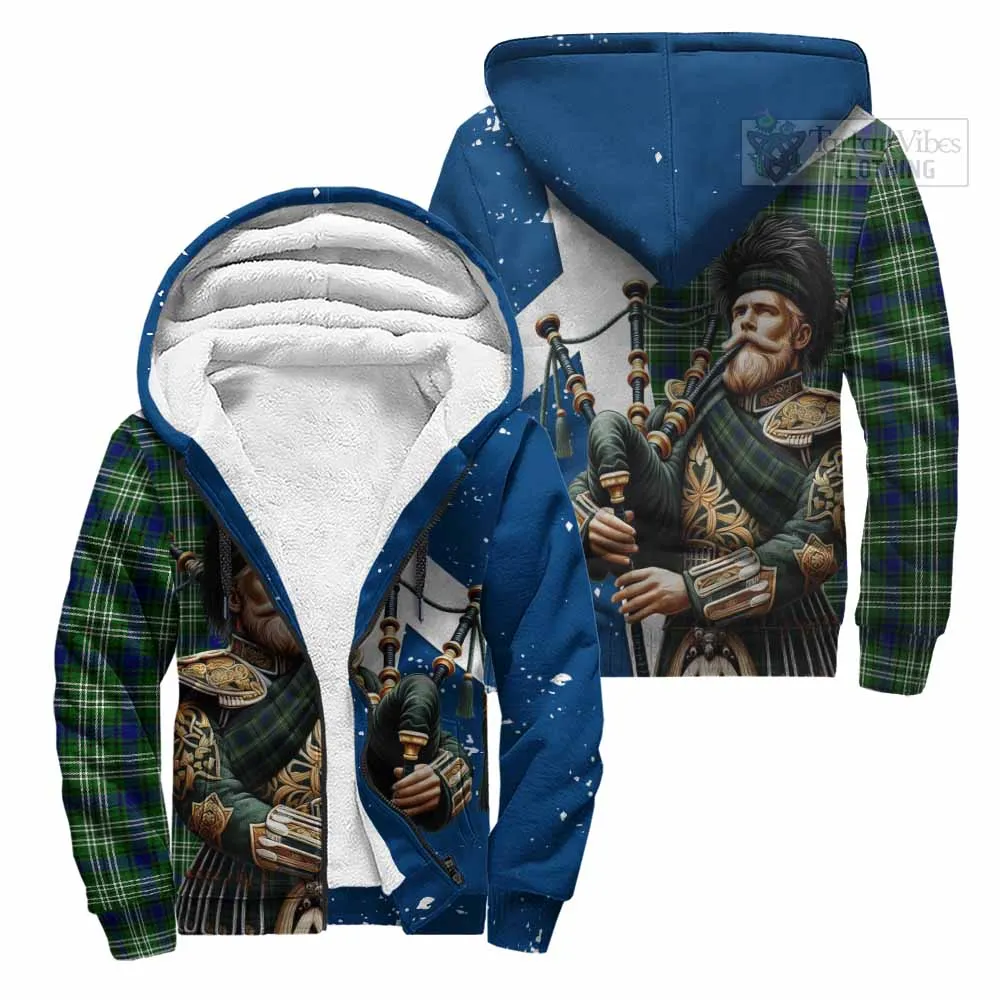 Blackadder Tartan Sherpa Hoodie with Family Crest Scottish Bagpiper Vibes