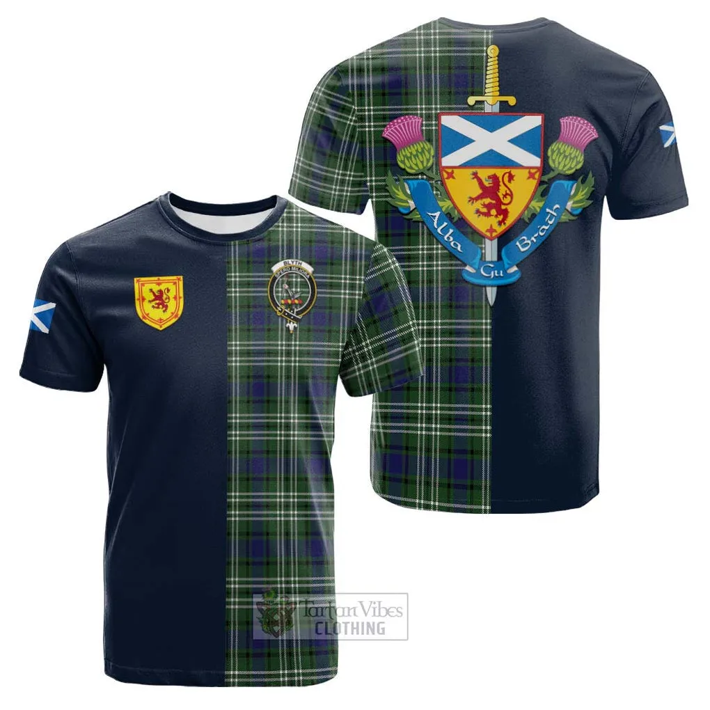 Blyth Tartan Cotton T-shirt Alba with Scottish Lion Royal Arm Half Style