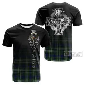 Blyth Tartan Cotton T-shirt Featuring Alba Gu Brath Family Crest Celtic Inspired