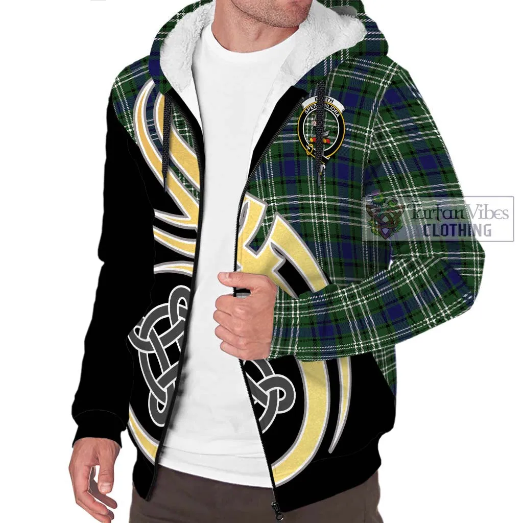 Blyth Tartan Sherpa Hoodie with Family Crest and Celtic Symbol Style