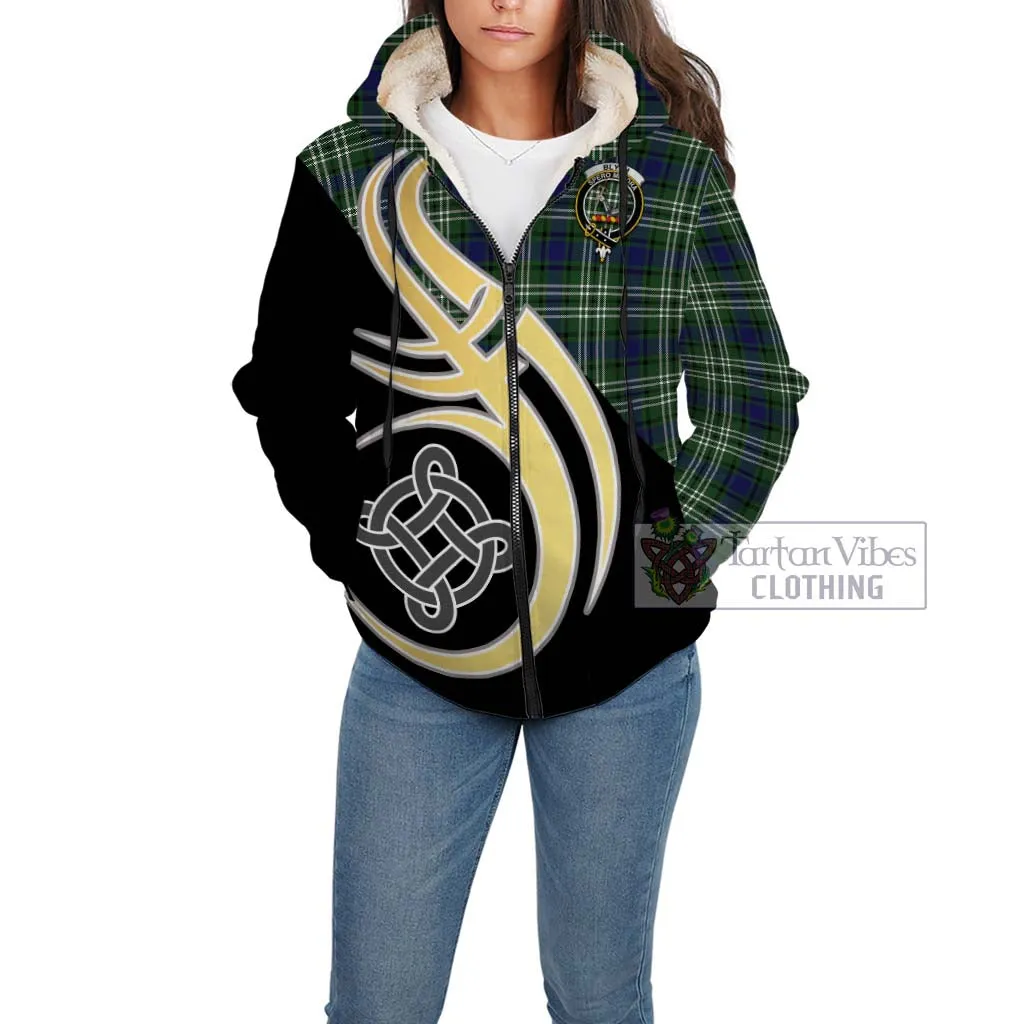 Blyth Tartan Sherpa Hoodie with Family Crest and Celtic Symbol Style