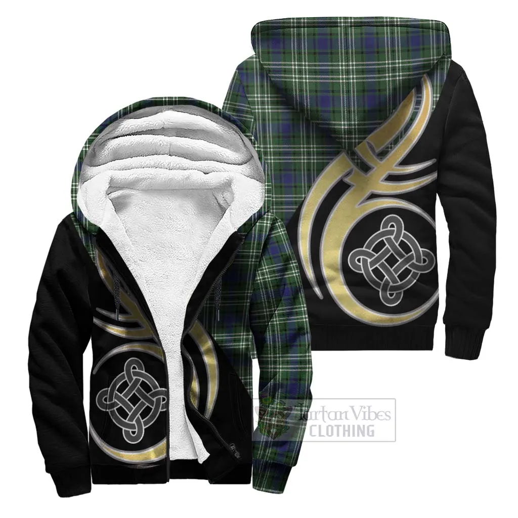 Blyth Tartan Sherpa Hoodie with Family Crest and Celtic Symbol Style