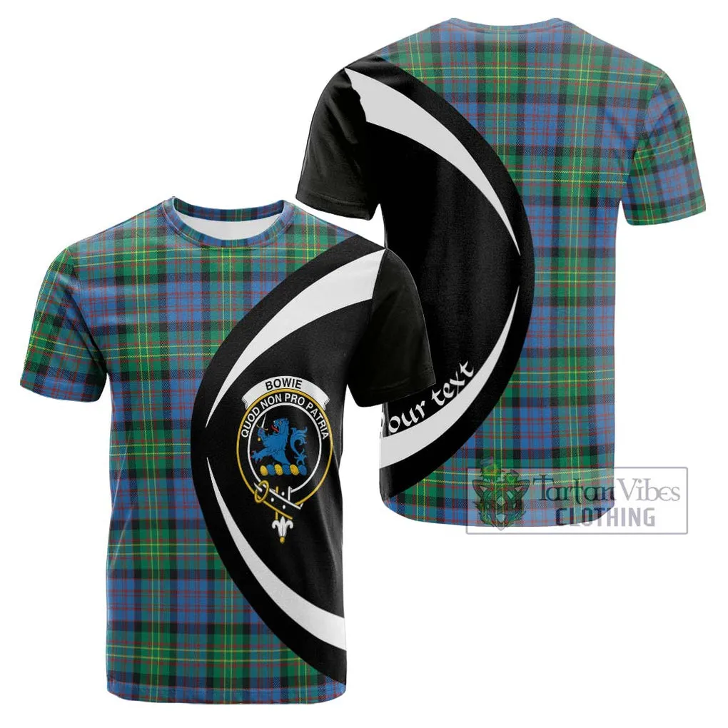 Bowie Ancient Tartan Cotton T-shirt with Family Crest Circle Style