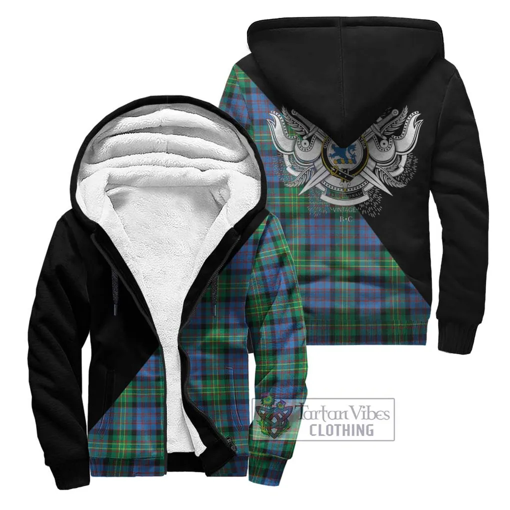 Bowie Ancient Tartan Sherpa Hoodie with Family Crest and Military Logo Style