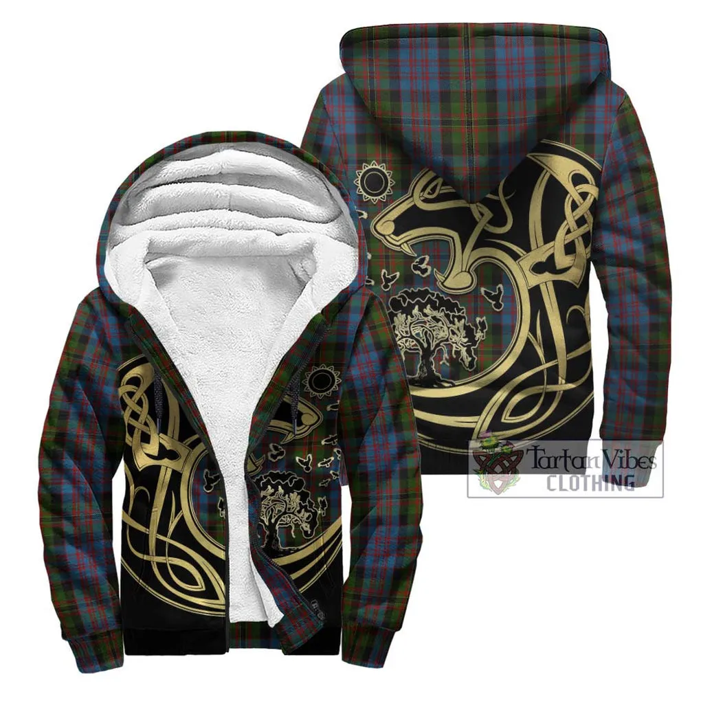 Bowie Tartan Sherpa Hoodie with Family Crest Celtic Wolf Style