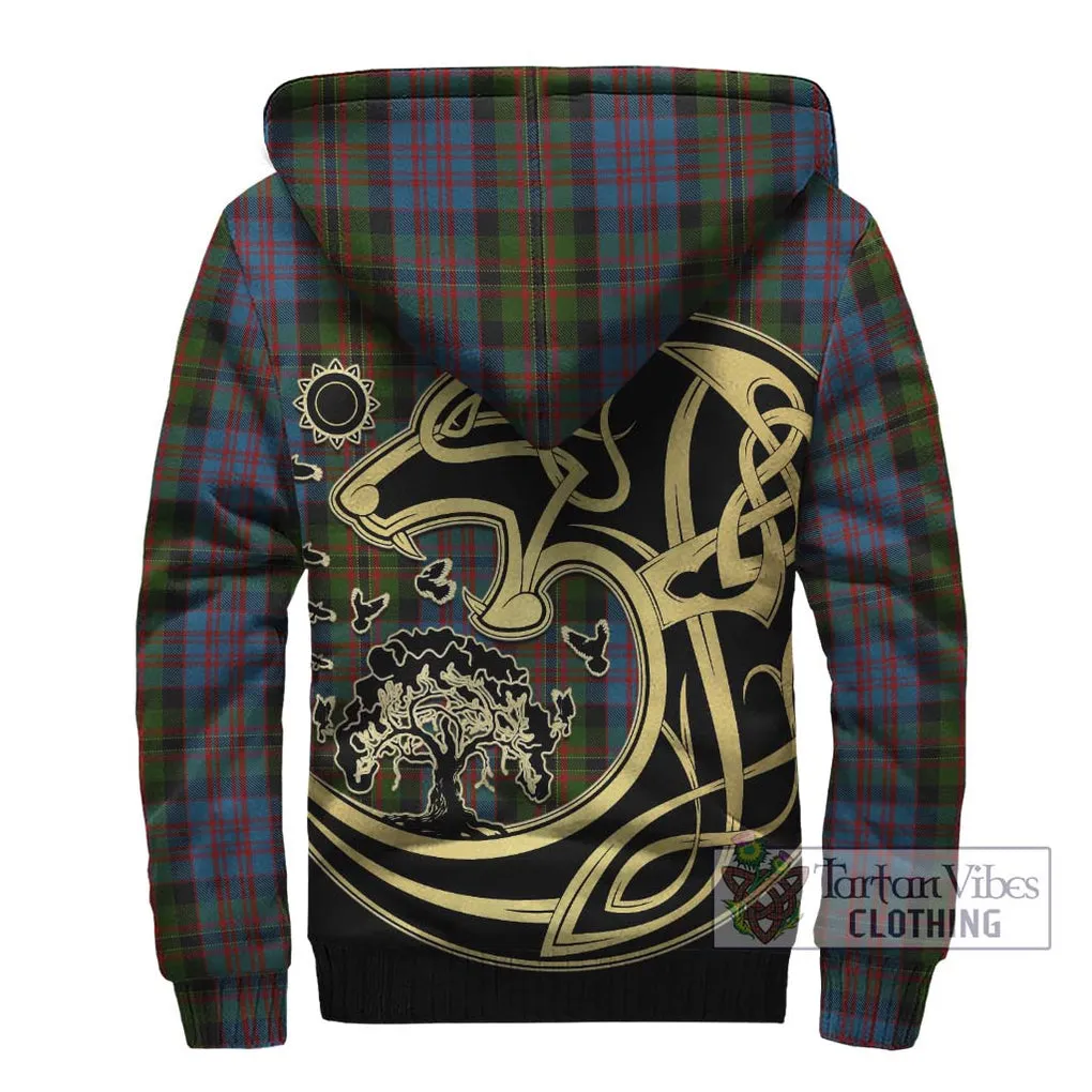 Bowie Tartan Sherpa Hoodie with Family Crest Celtic Wolf Style