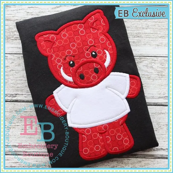 Boy Pig Mascot Applique