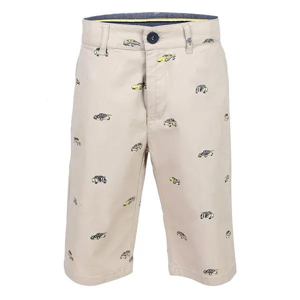 BOYS BEIGE CAR STAMPS SHORTS