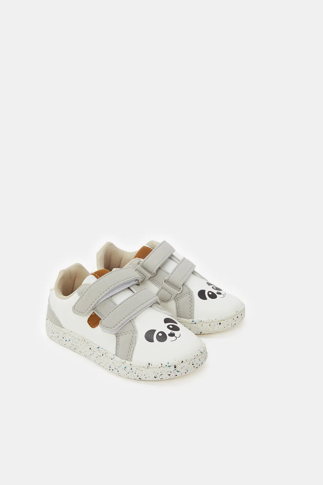 Boys White And Grey Velcro Strap Sneakers