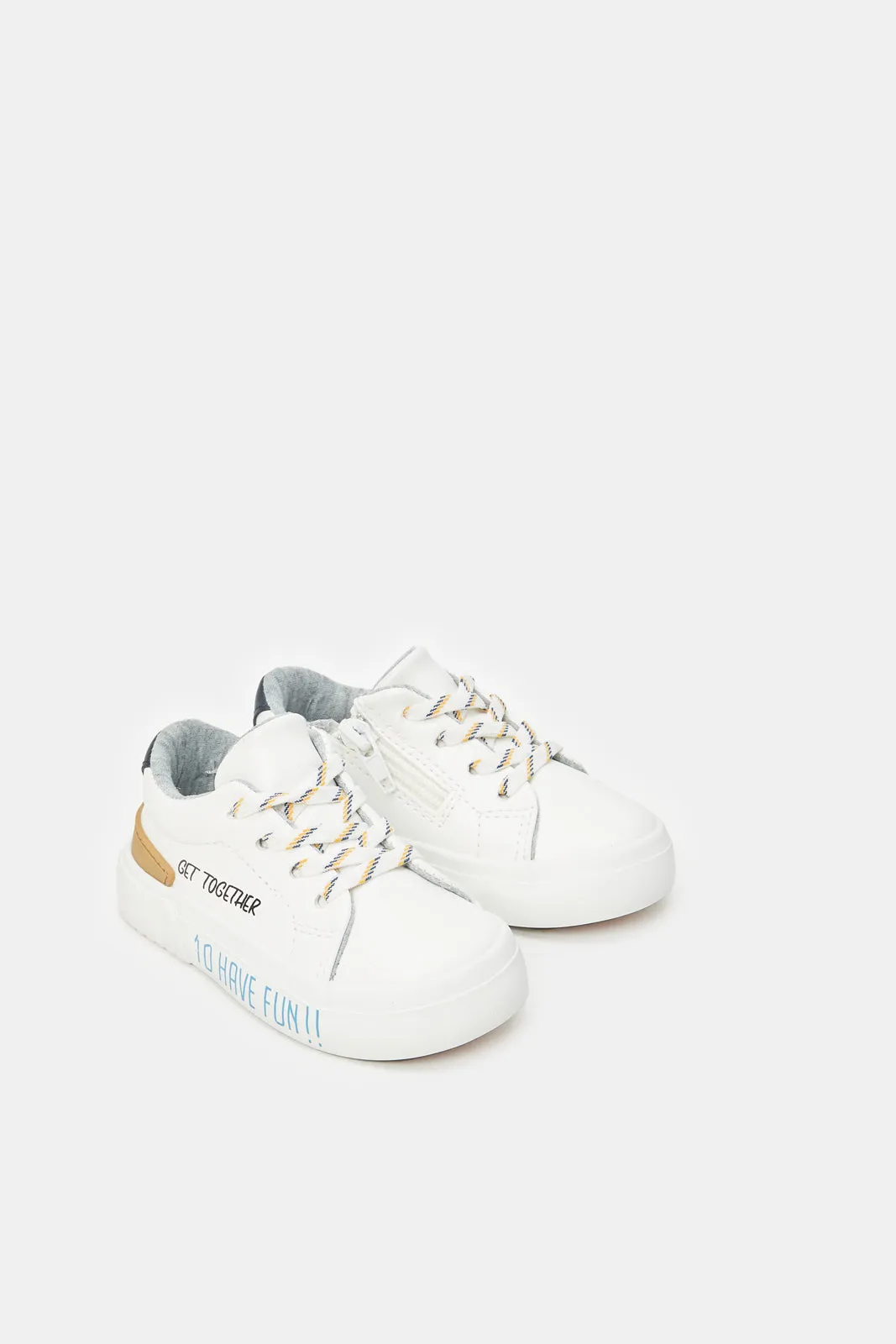 Boys White Lace-Up Sneakers