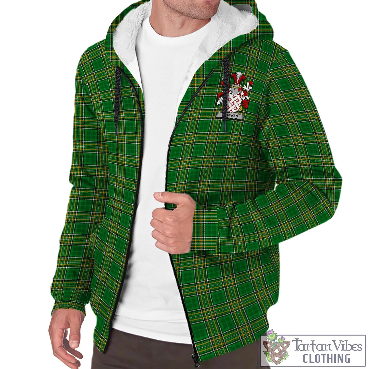 Bracken Irish Clan Tartan Sherpa Hoodie with Coat of Arms