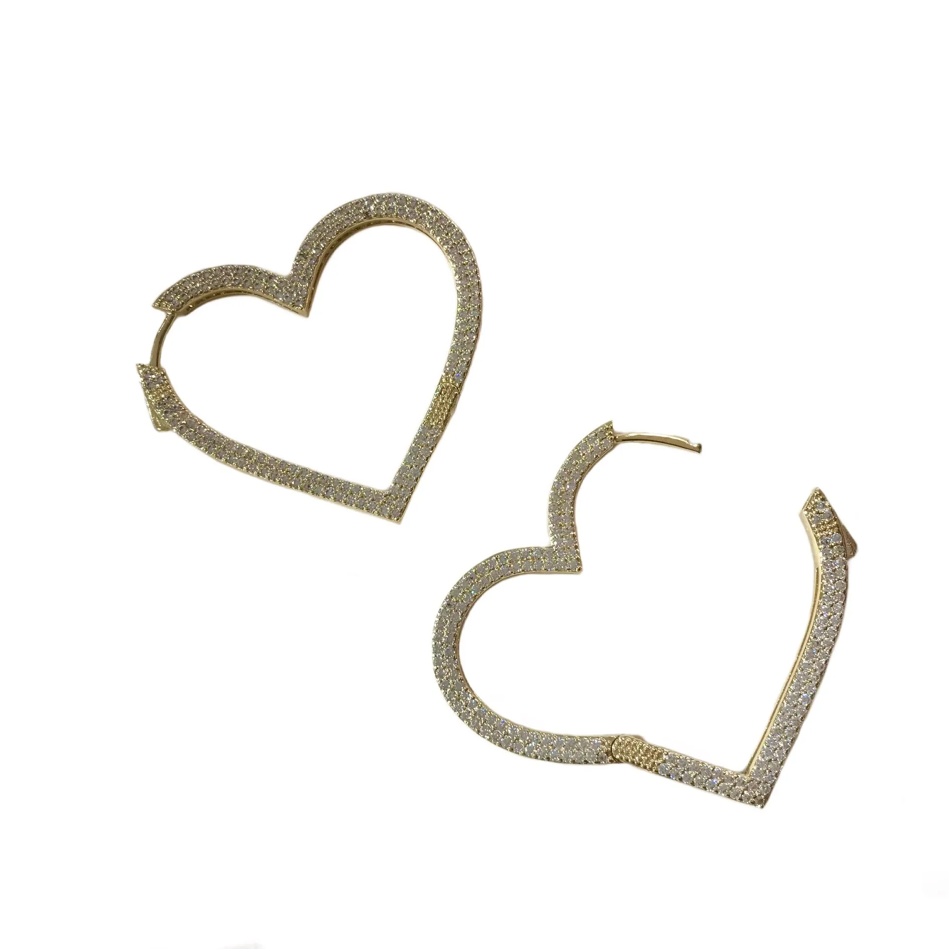 Brass Heart Pave French Clasp Hoops