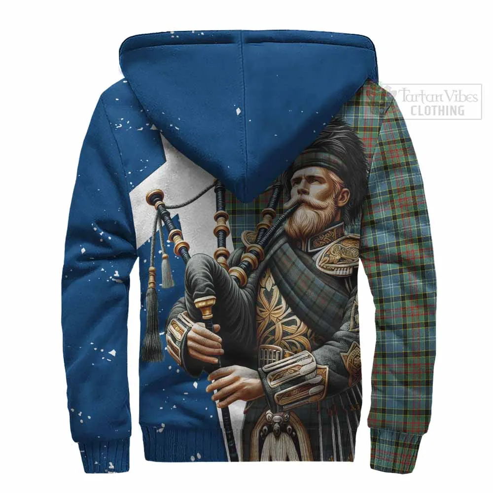 Brisbane Tartan Sherpa Hoodie with Family Crest Scottish Bagpiper Vibes