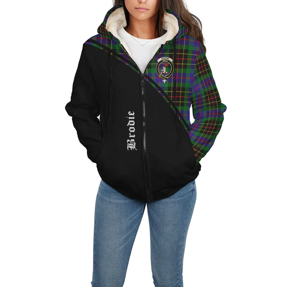 Brodie Hunting Modern Tartan Sherpa Hoodie with Family Crest Curve Style