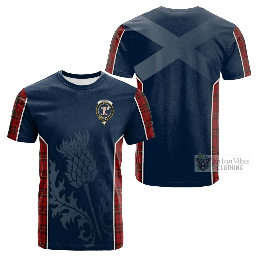 Brodie Tartan Cotton T-shirt with Family Crest and Scottish Thistle Vibes Sport Style