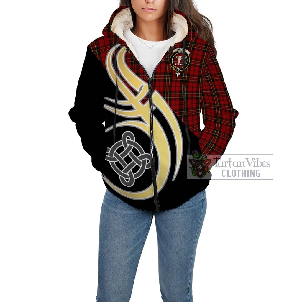 Brodie Tartan Sherpa Hoodie with Family Crest and Celtic Symbol Style