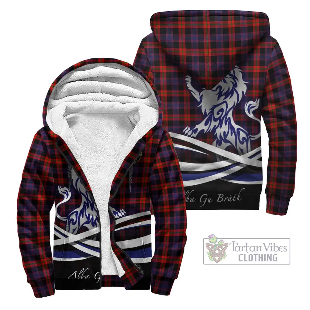 Broun Modern Tartan Sherpa Hoodie with Alba Gu Brath Regal Lion Emblem