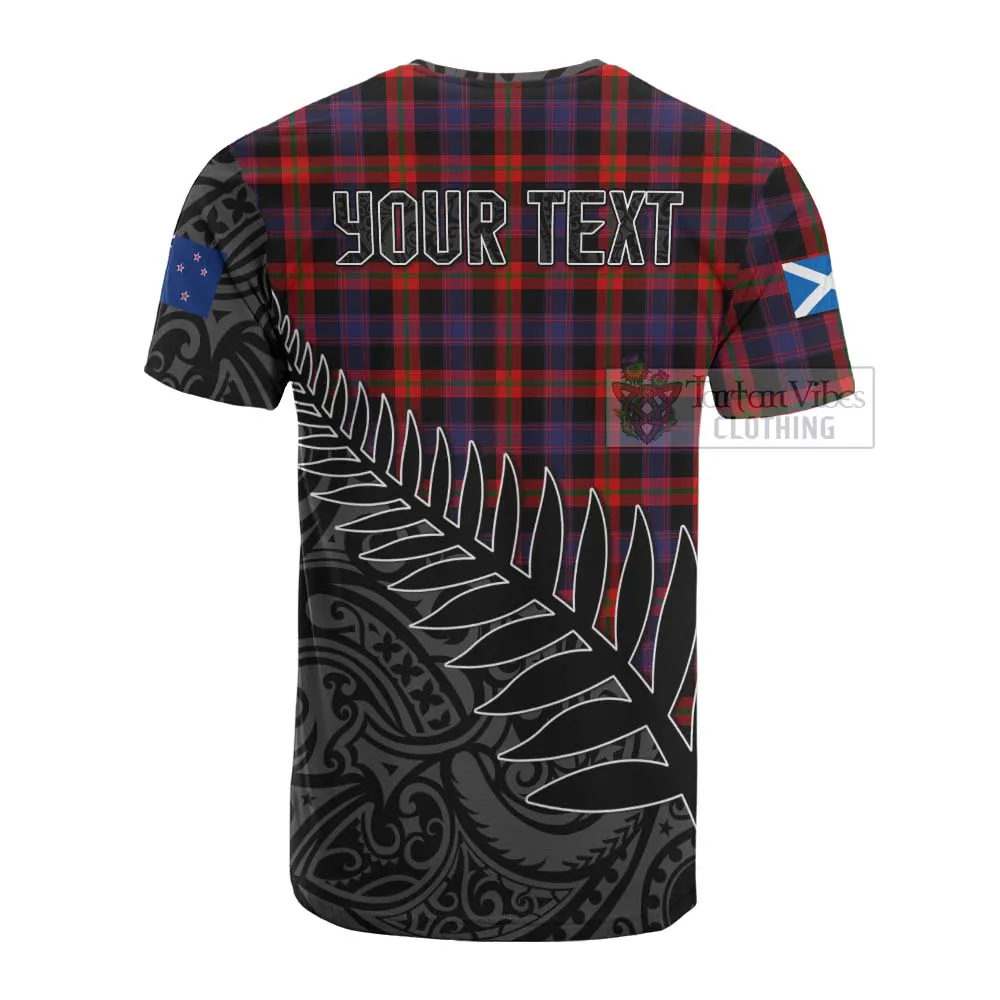 Brown (Broun) Crest Tartan Cotton T-shirt with New Zealand Silver Fern Half Style