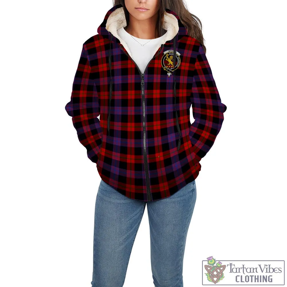 Brown (Broun) Tartan Sherpa Hoodie with Family Crest