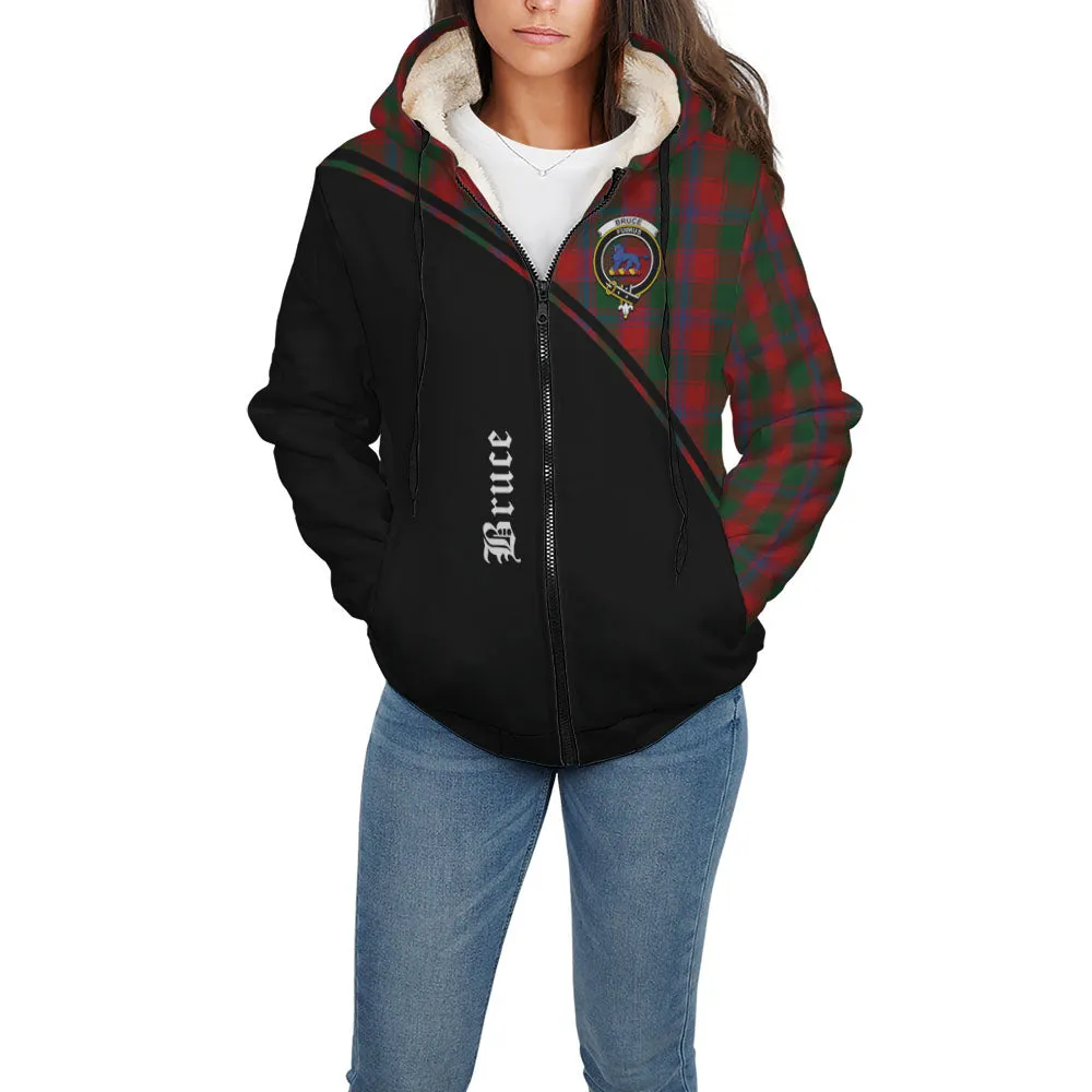 Bruce Old Tartan Sherpa Hoodie with Family Crest Curve Style