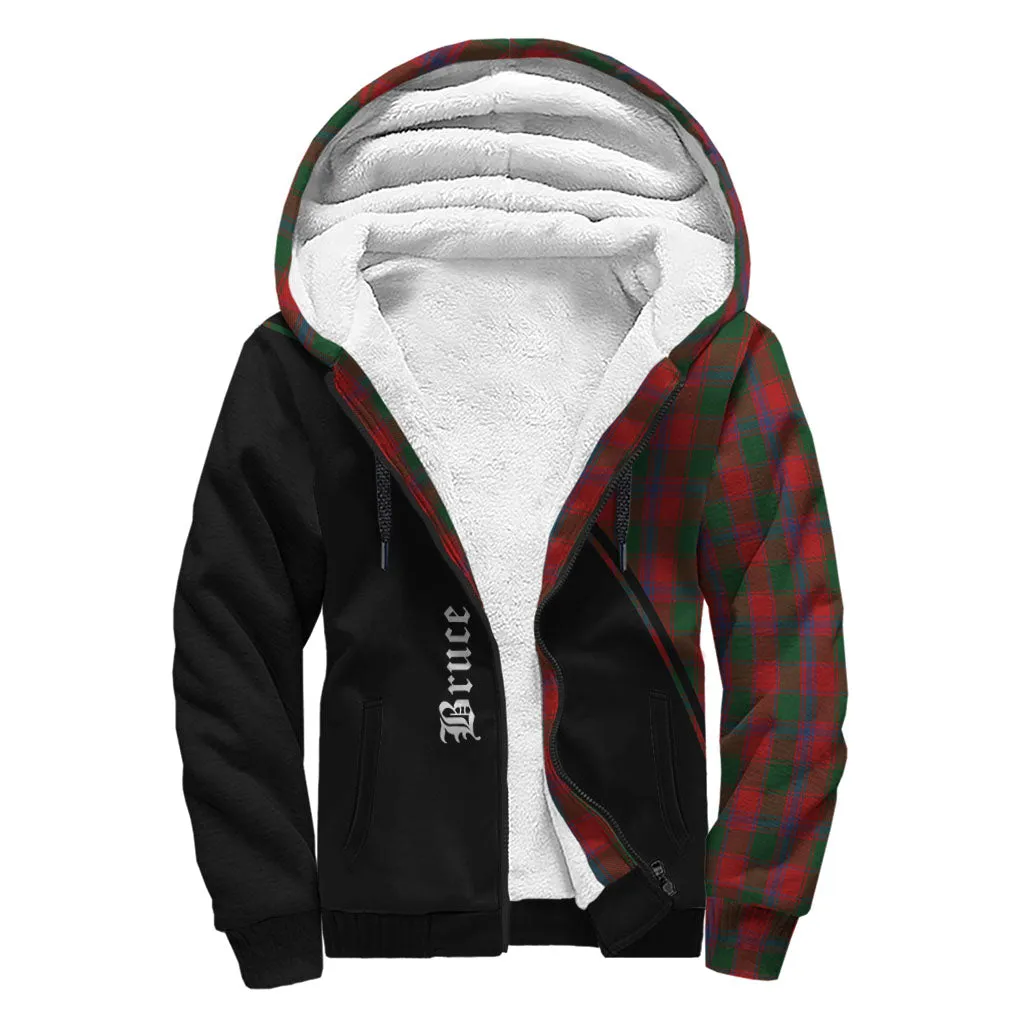 Bruce Old Tartan Sherpa Hoodie with Family Crest Curve Style