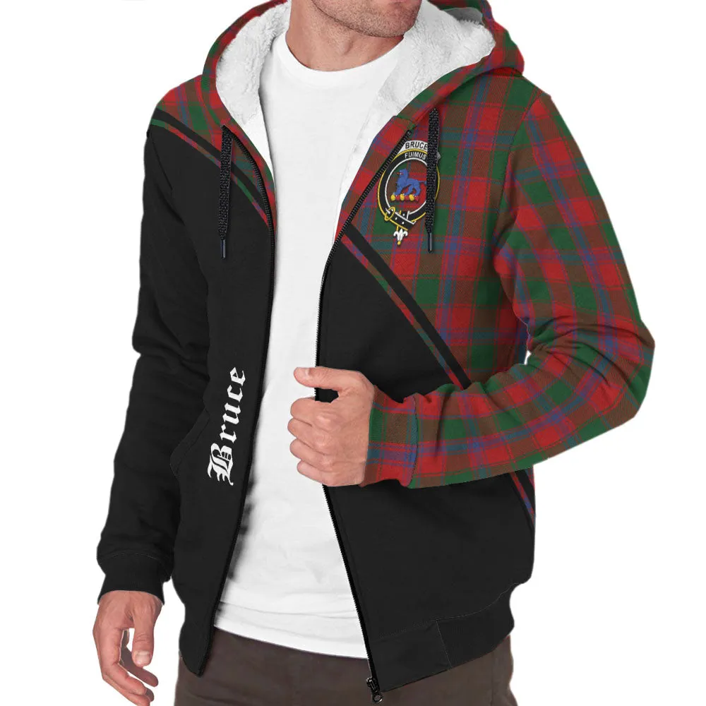 Bruce Old Tartan Sherpa Hoodie with Family Crest Curve Style