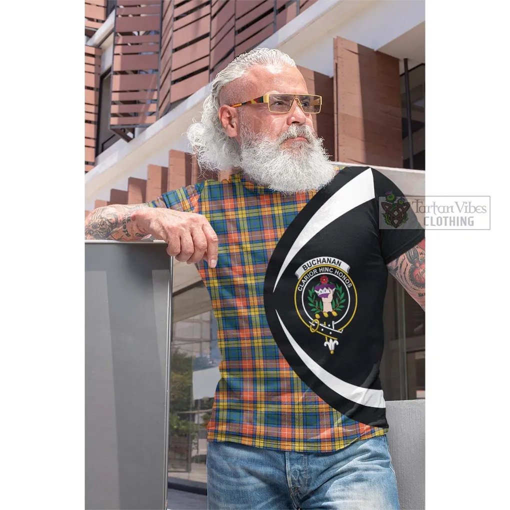 Buchanan Ancient Tartan Cotton T-shirt with Family Crest Circle Style