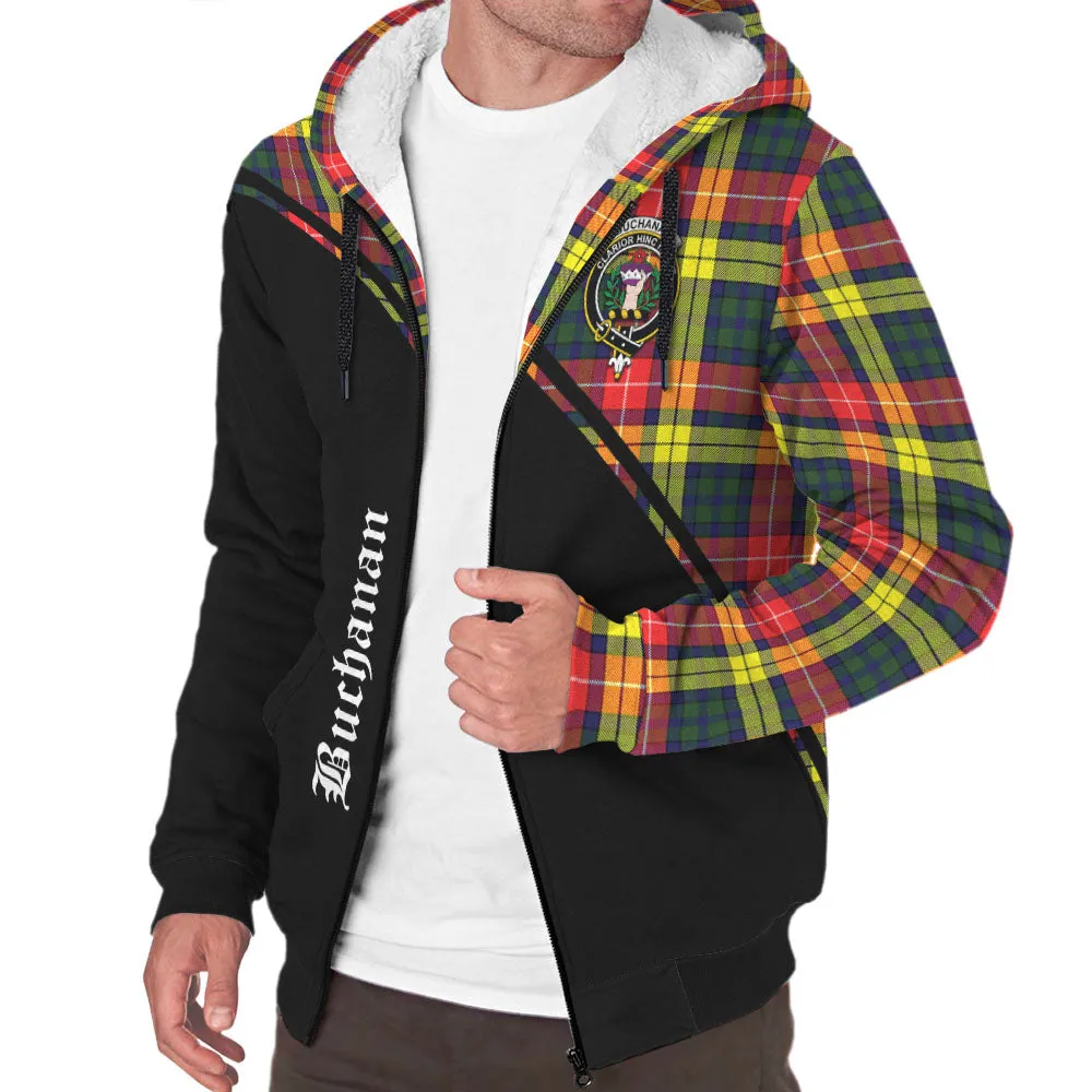 Buchanan Modern Tartan Sherpa Hoodie with Family Crest Curve Style