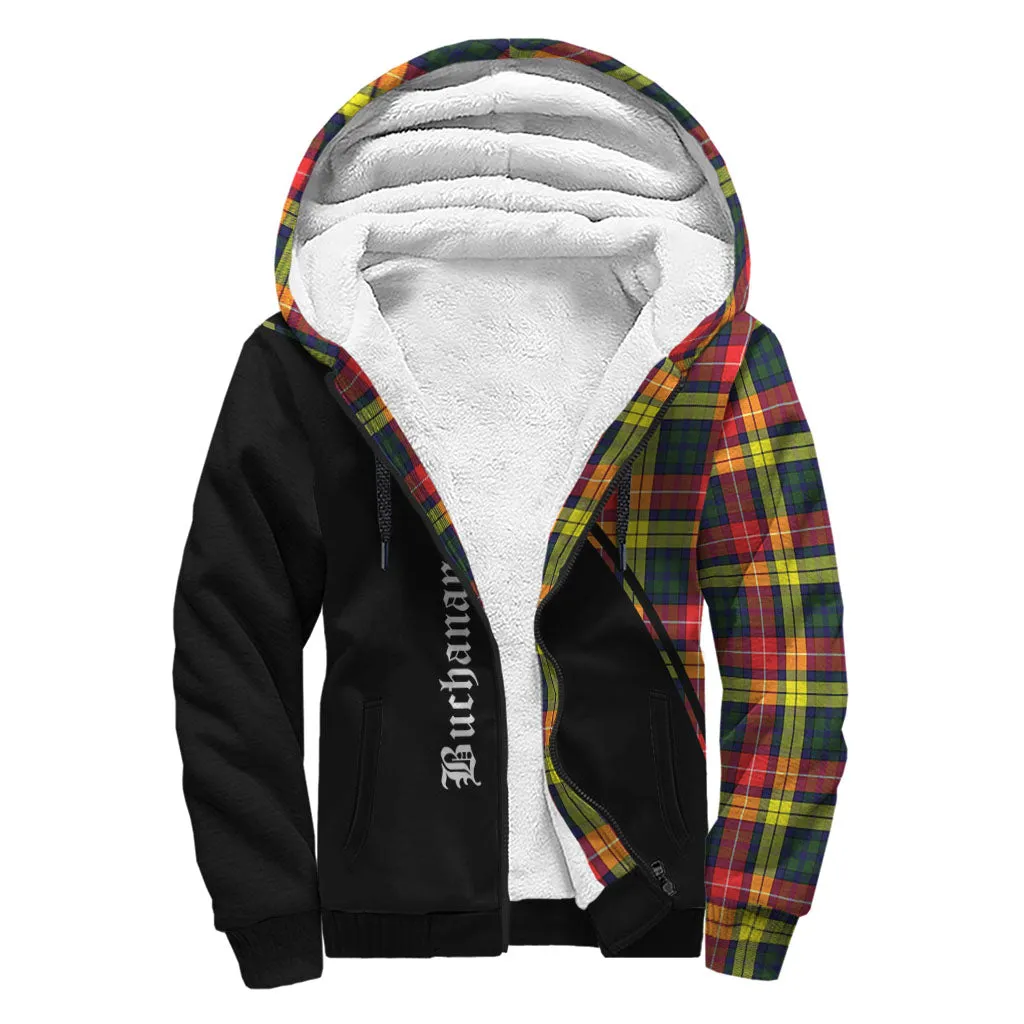 Buchanan Modern Tartan Sherpa Hoodie with Family Crest Curve Style