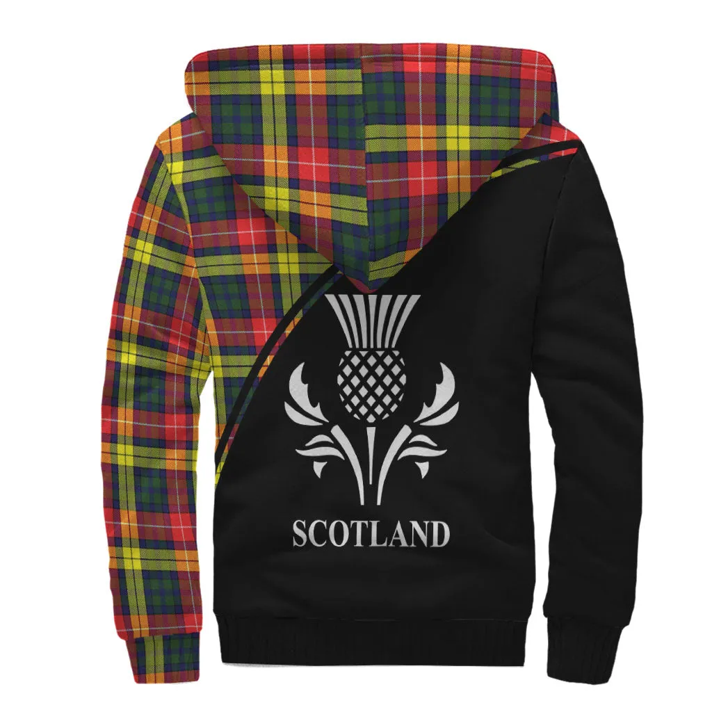 Buchanan Modern Tartan Sherpa Hoodie with Family Crest Curve Style