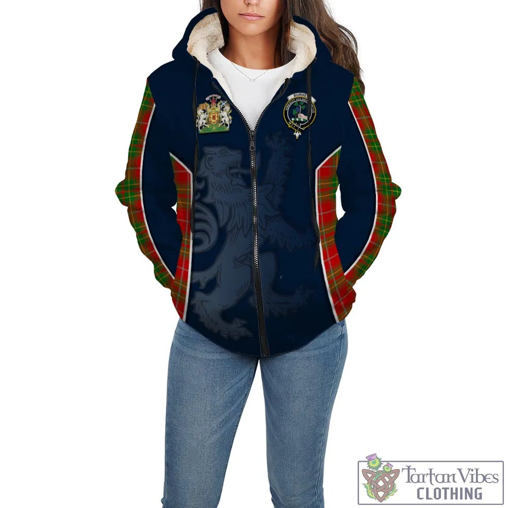 Burnett Tartan Sherpa Hoodie with Family Crest and Lion Rampant Vibes Sport Style