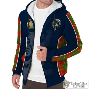 Burnett Tartan Sherpa Hoodie with Family Crest and Lion Rampant Vibes Sport Style