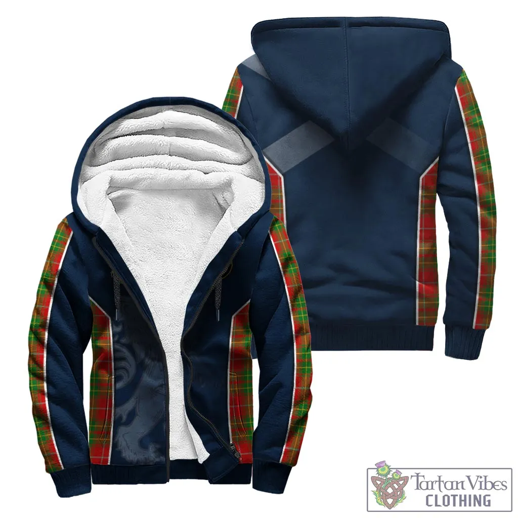 Burnett Tartan Sherpa Hoodie with Family Crest and Lion Rampant Vibes Sport Style