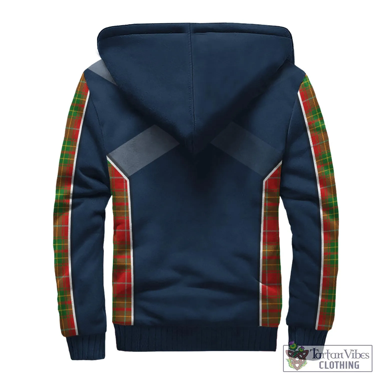 Burnett Tartan Sherpa Hoodie with Family Crest and Lion Rampant Vibes Sport Style