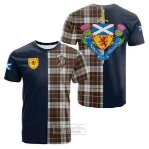 Burns Battalion Weathered Tartan Cotton T-shirt Alba with Scottish Lion Royal Arm Half Style