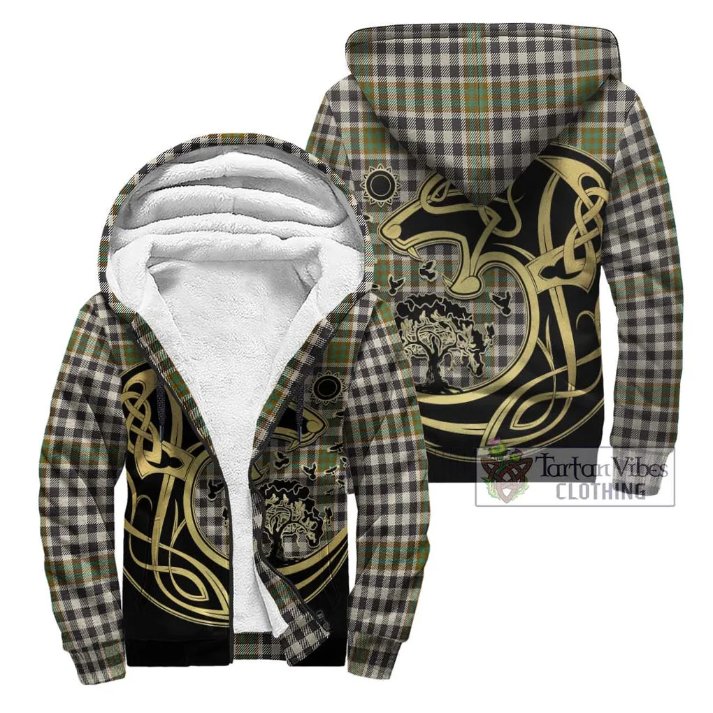 Burns Check Tartan Sherpa Hoodie with Family Crest Celtic Wolf Style