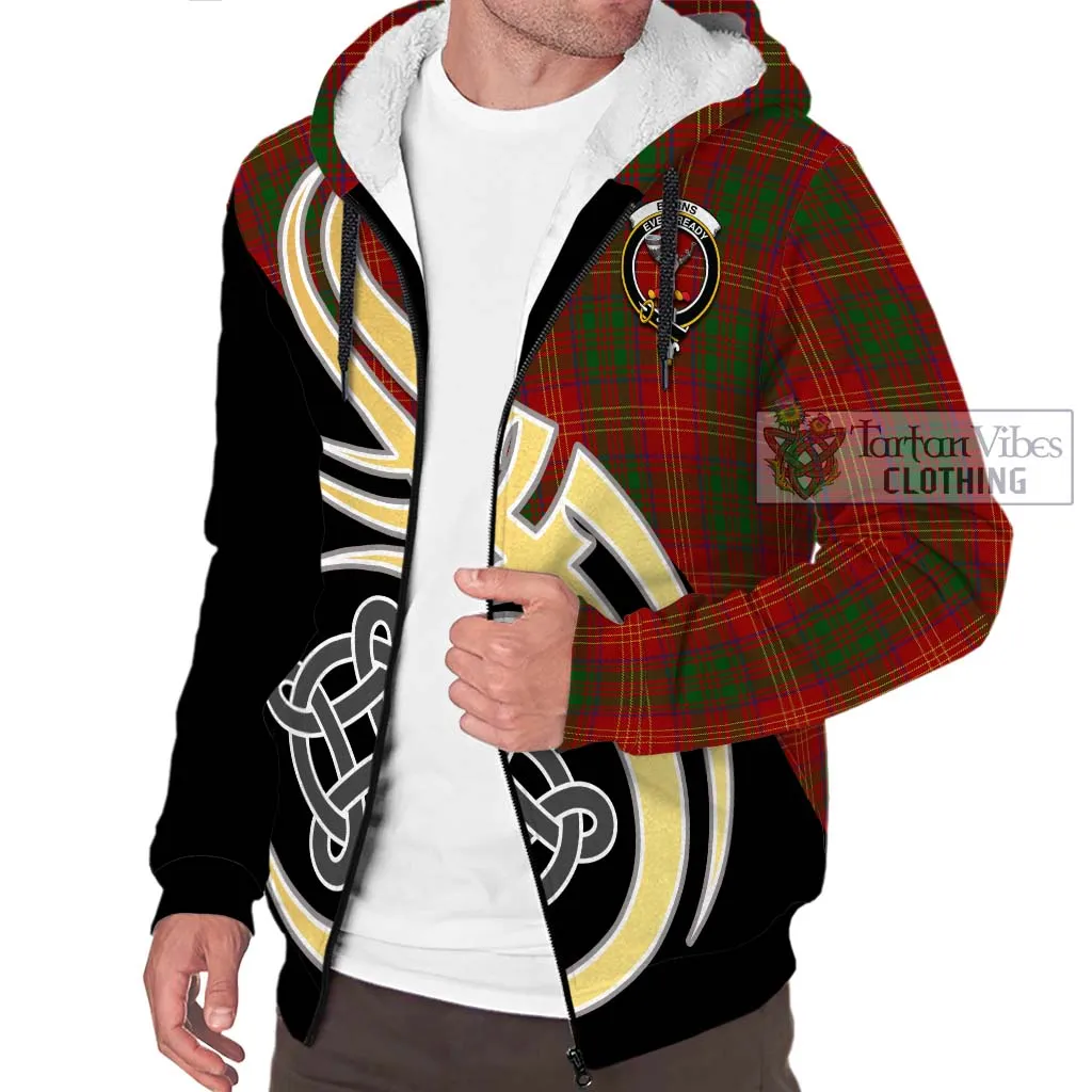 Burns Tartan Sherpa Hoodie with Family Crest and Celtic Symbol Style