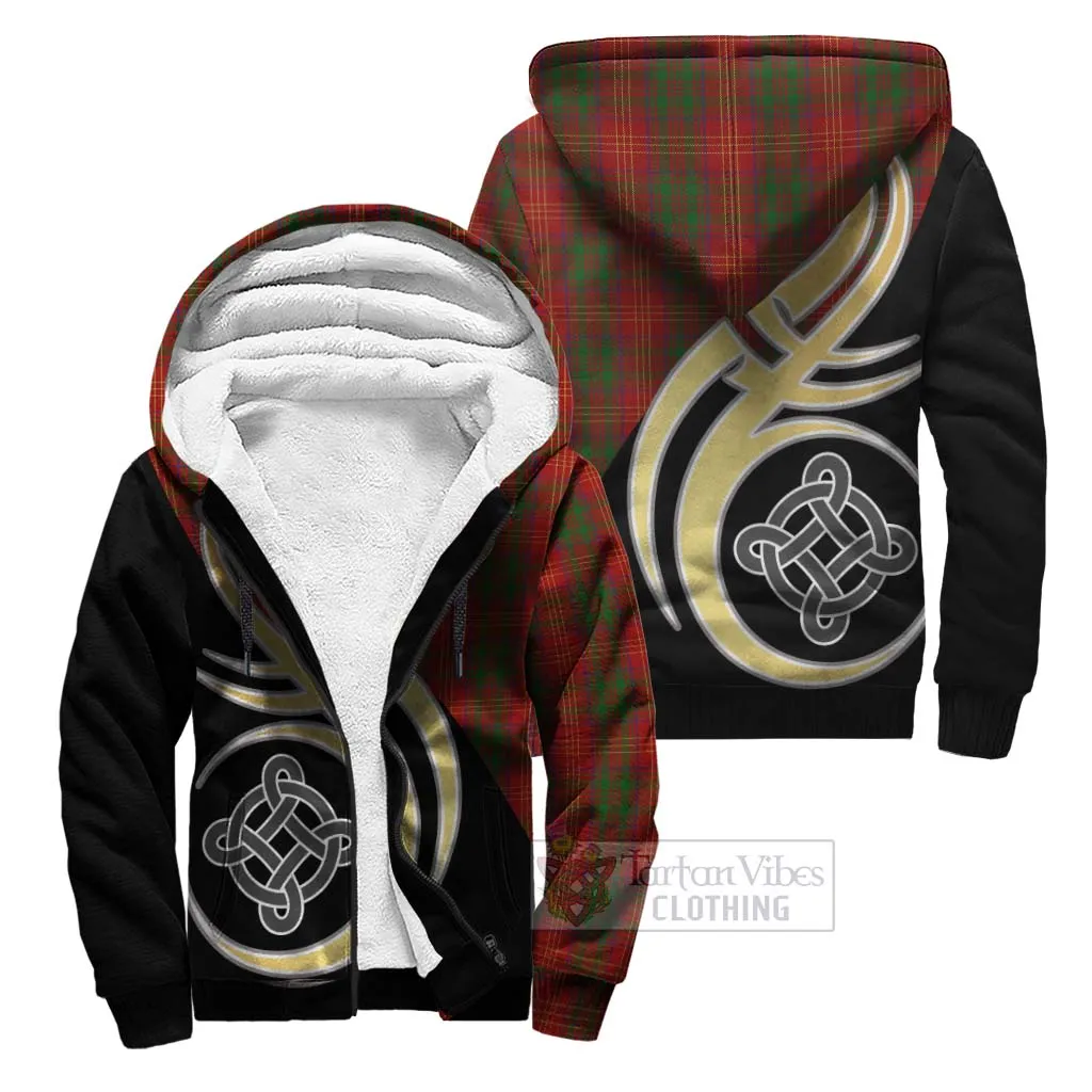 Burns Tartan Sherpa Hoodie with Family Crest and Celtic Symbol Style