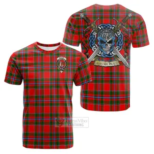 Butter Tartan Cotton T-shirt with Family Crest Celtic Skull Style