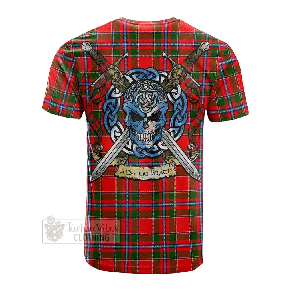 Butter Tartan Cotton T-shirt with Family Crest Celtic Skull Style