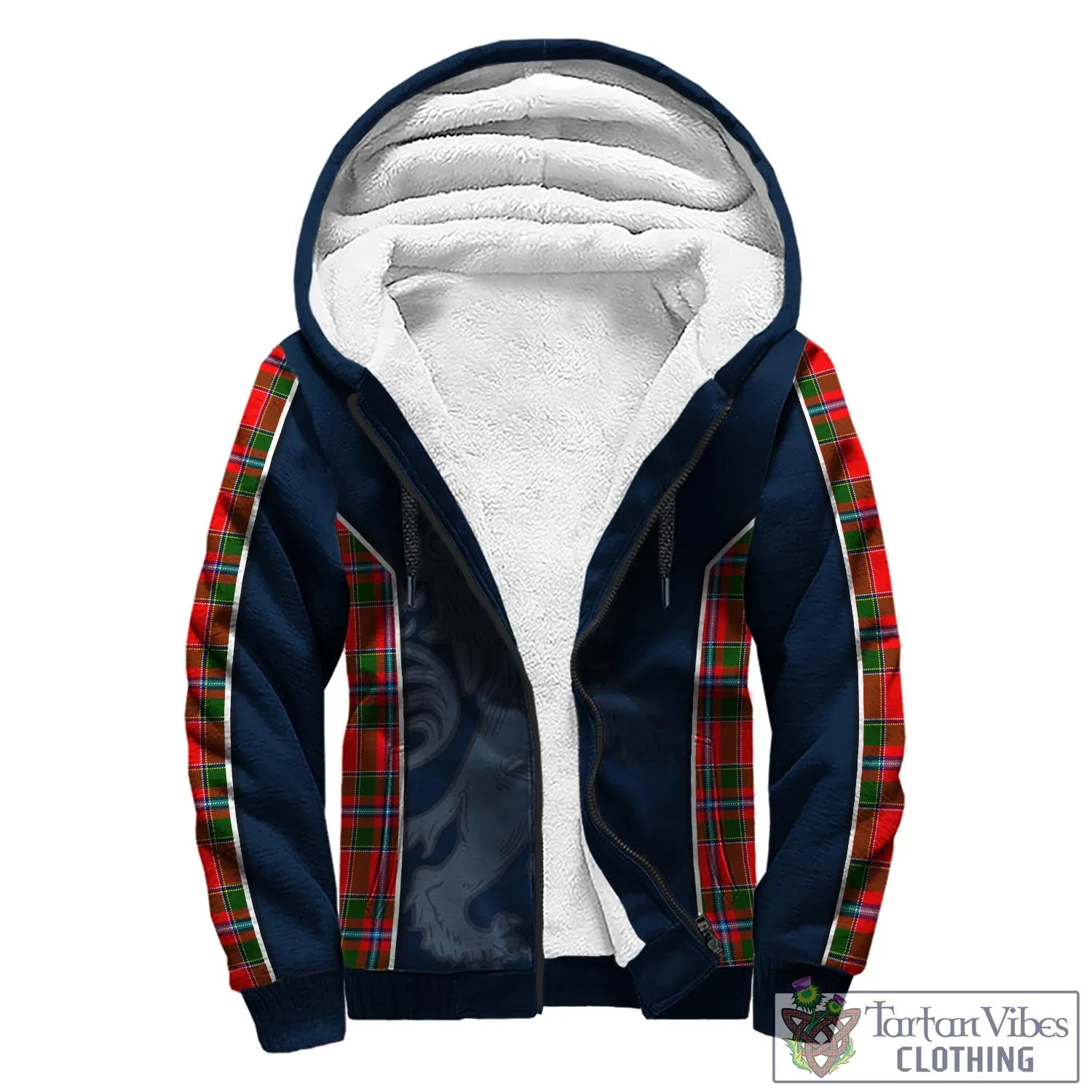 Butter Tartan Sherpa Hoodie with Family Crest and Lion Rampant Vibes Sport Style