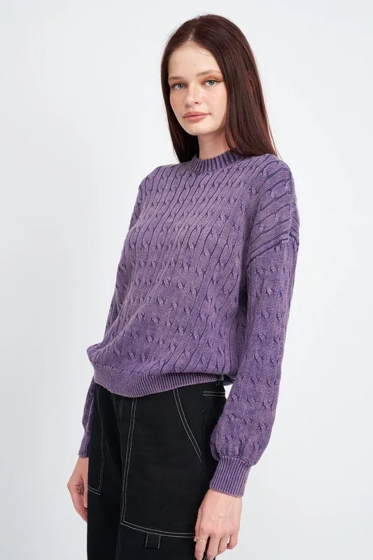 Cable Knit Top With Bubble Sleeves