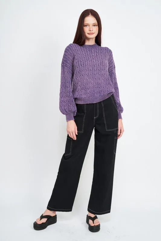 Cable Knit Top With Bubble Sleeves