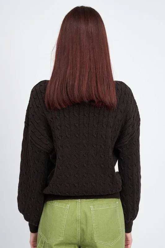 Cable Knit Top With Bubble Sleeves