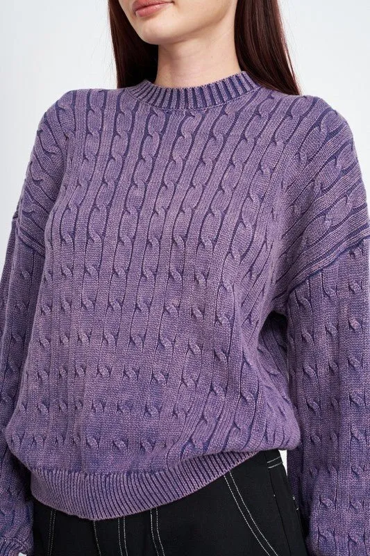 Cable Knit Top With Bubble Sleeves