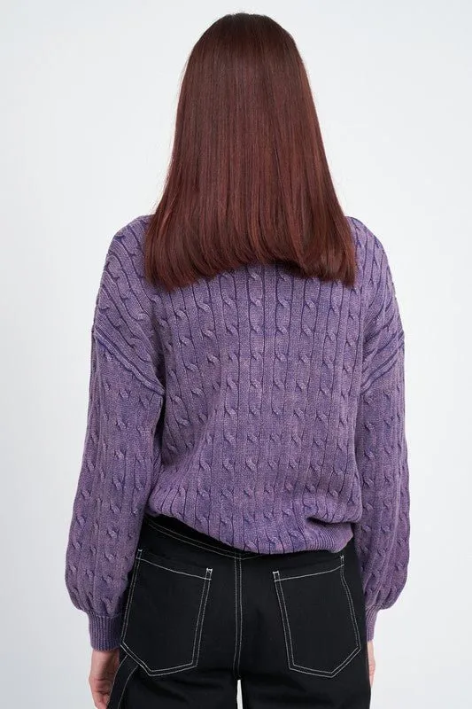 Cable Knit Top With Bubble Sleeves