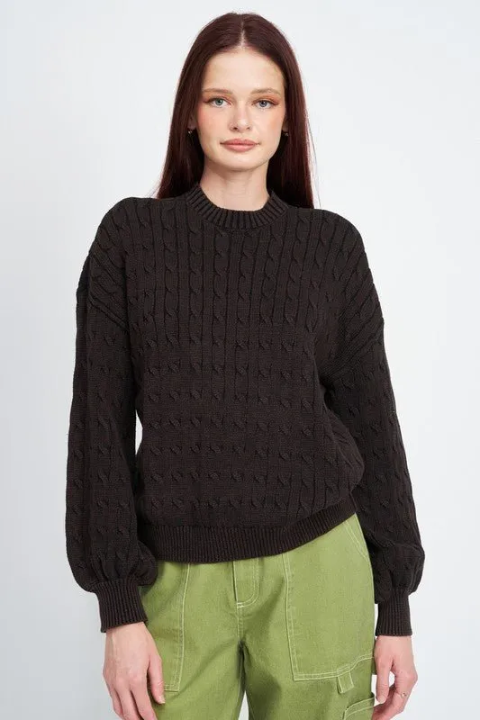 Cable Knit Top With Bubble Sleeves