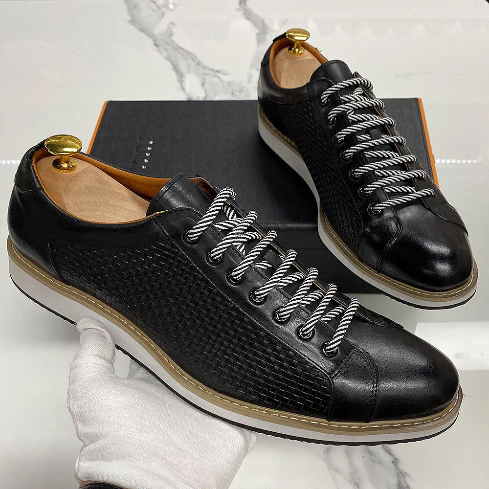 Calfskin Gingham Emboss Lace Up Sneakers