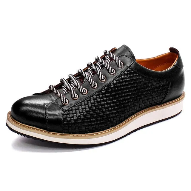 Calfskin Gingham Emboss Lace Up Sneakers