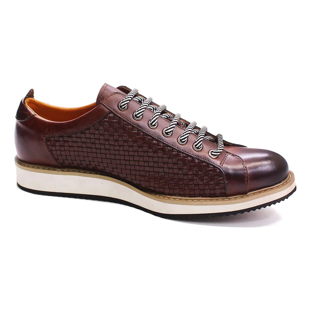 Calfskin Gingham Emboss Lace Up Sneakers